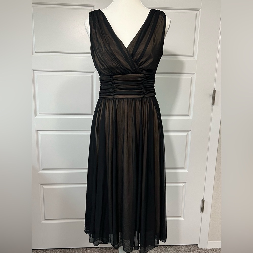 Connected Apparel Black Tulle Midi Dress‎ Sleeveless V-Neck Party Evening Size 6